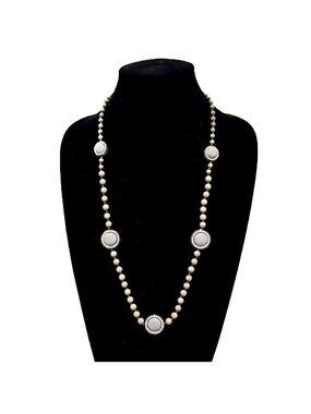 TALBOTS | Grey Beaded Crystal Station Necklace | NWT